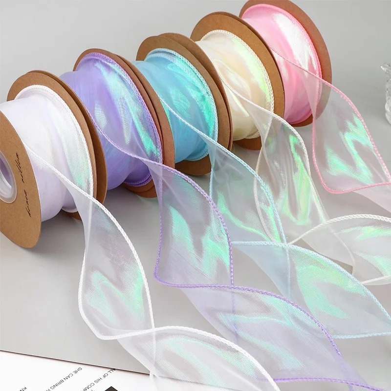 Ribbon Bow Gift - 40mm 10Yards Fishtail Organza Ribbon Reflective