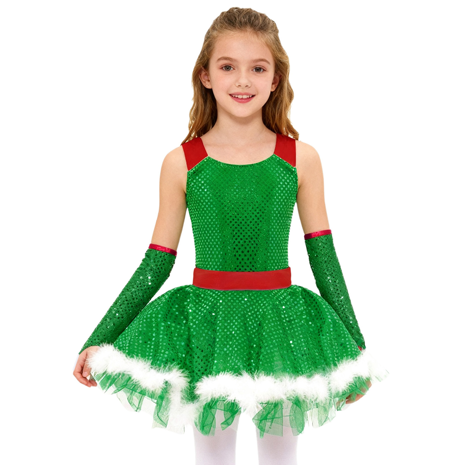 Girls Christmas Dance Tutu Dre - Elf Costume Christmas 评论和价格