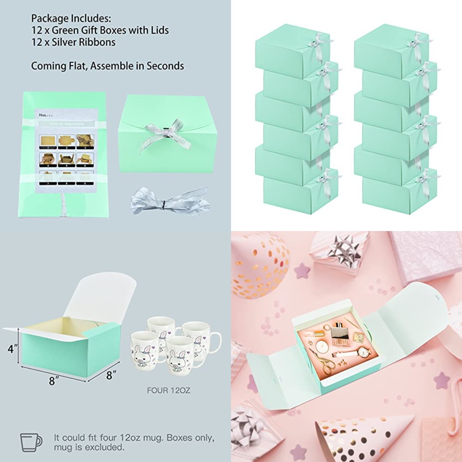 12 Sets Turquoise Green Gift B - Gift Box Wrap Set 评论和价格