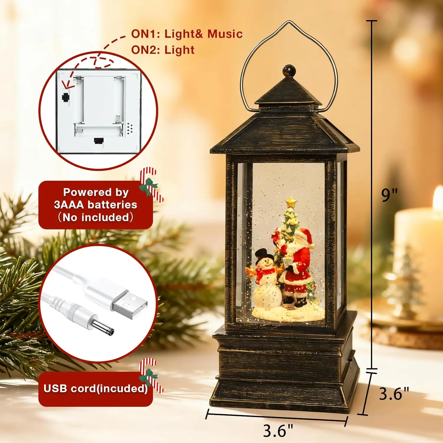 Christmas Snow Globe Lantern w - Snow Globe Musical 评论和价格