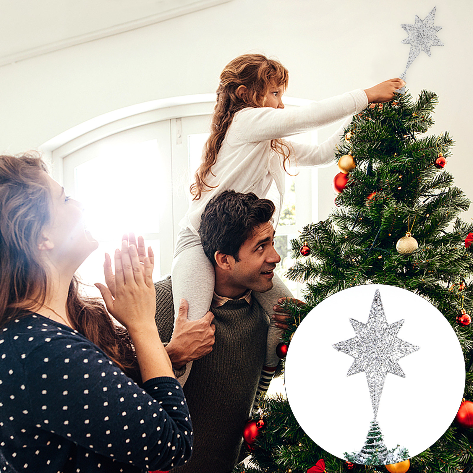 1Pcs Glittering Gold-Toned Eig - Star Tree Topper 评论和价格