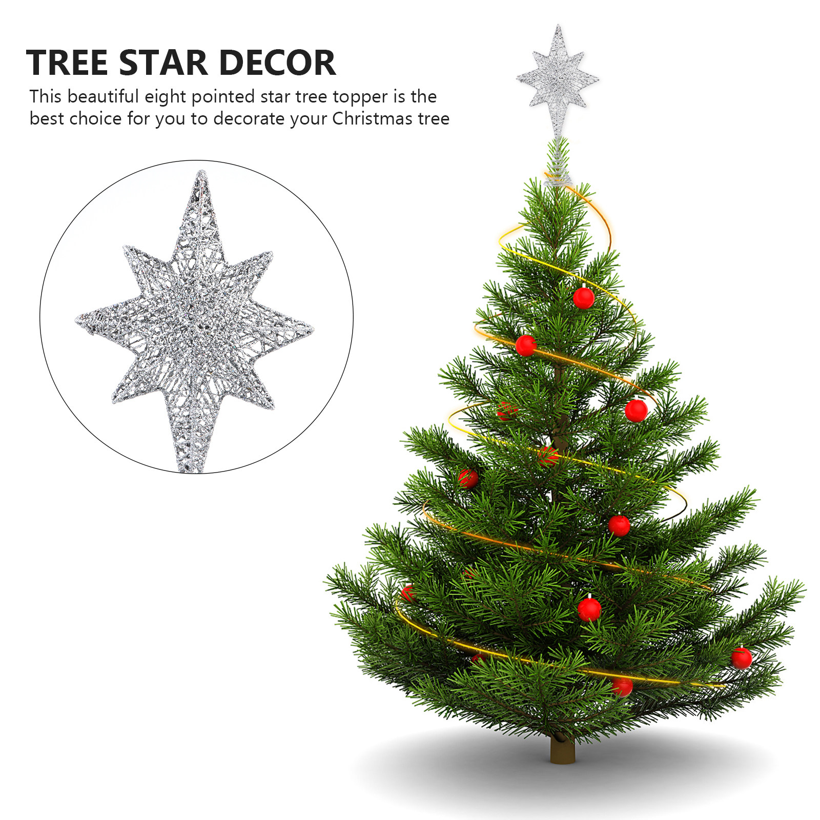 1Pcs Glittering Gold-Toned Eig - Star Tree Topper 评论和价格