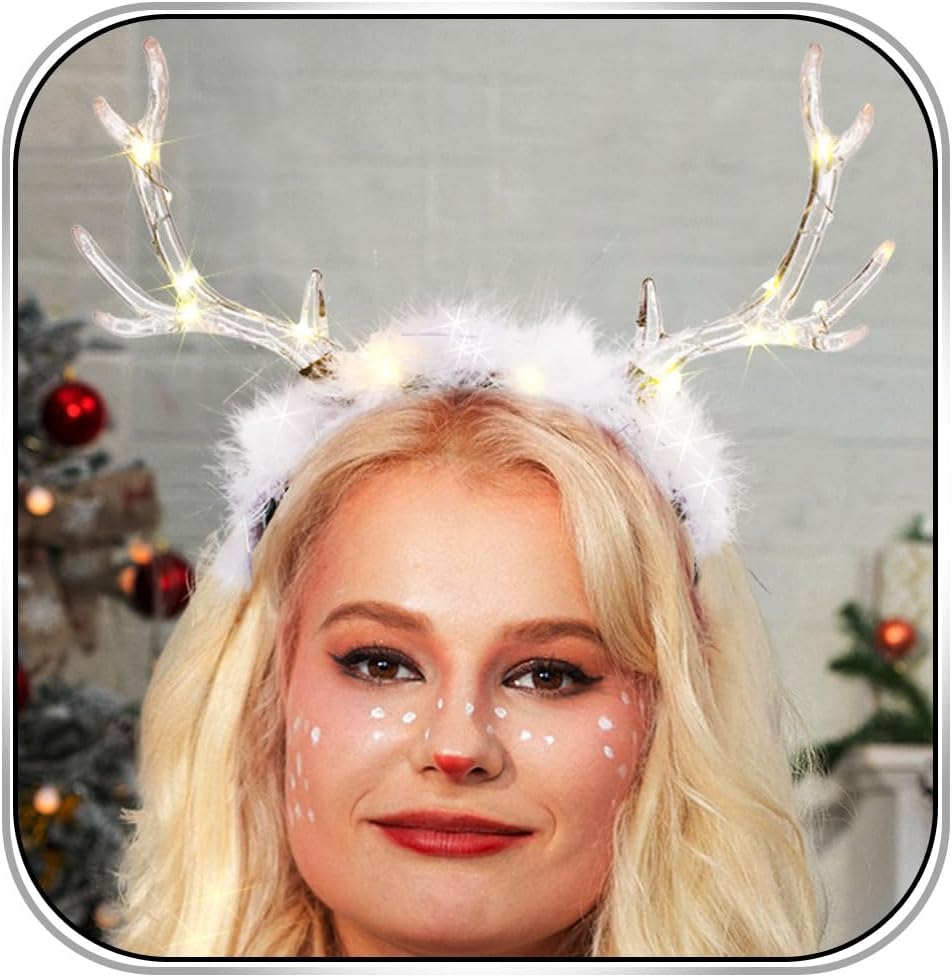 Glowing Clear Christmas Deer F - Reindeer Antlers Headband 评论和价格