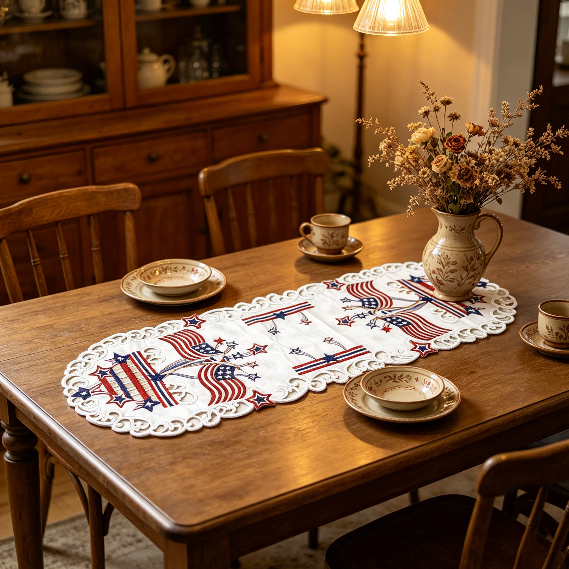 USA Independence Day Flag Embr - Christmas Table Runner 评论和价格