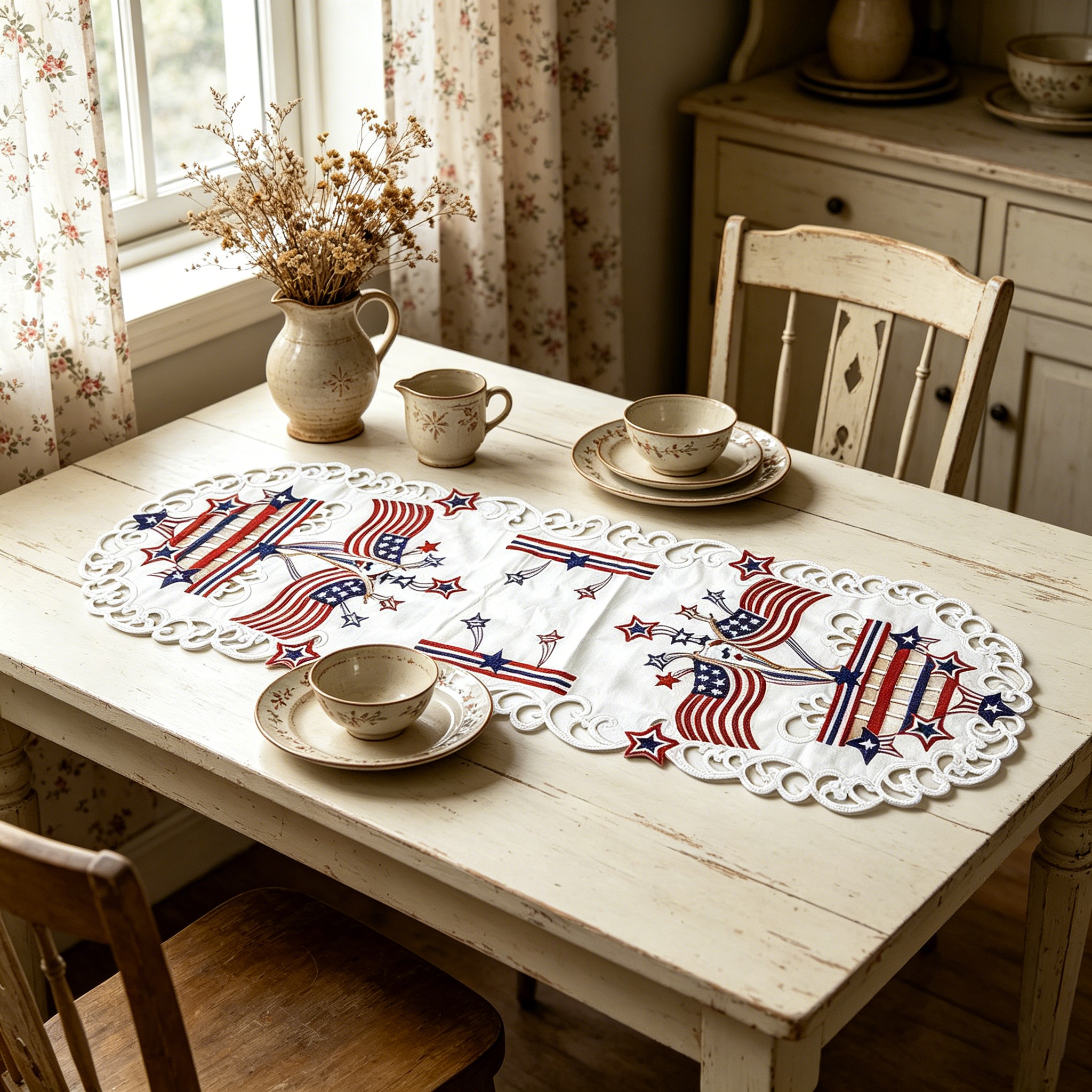 USA Independence Day Flag Embr - Christmas Table Runner 评论和价格
