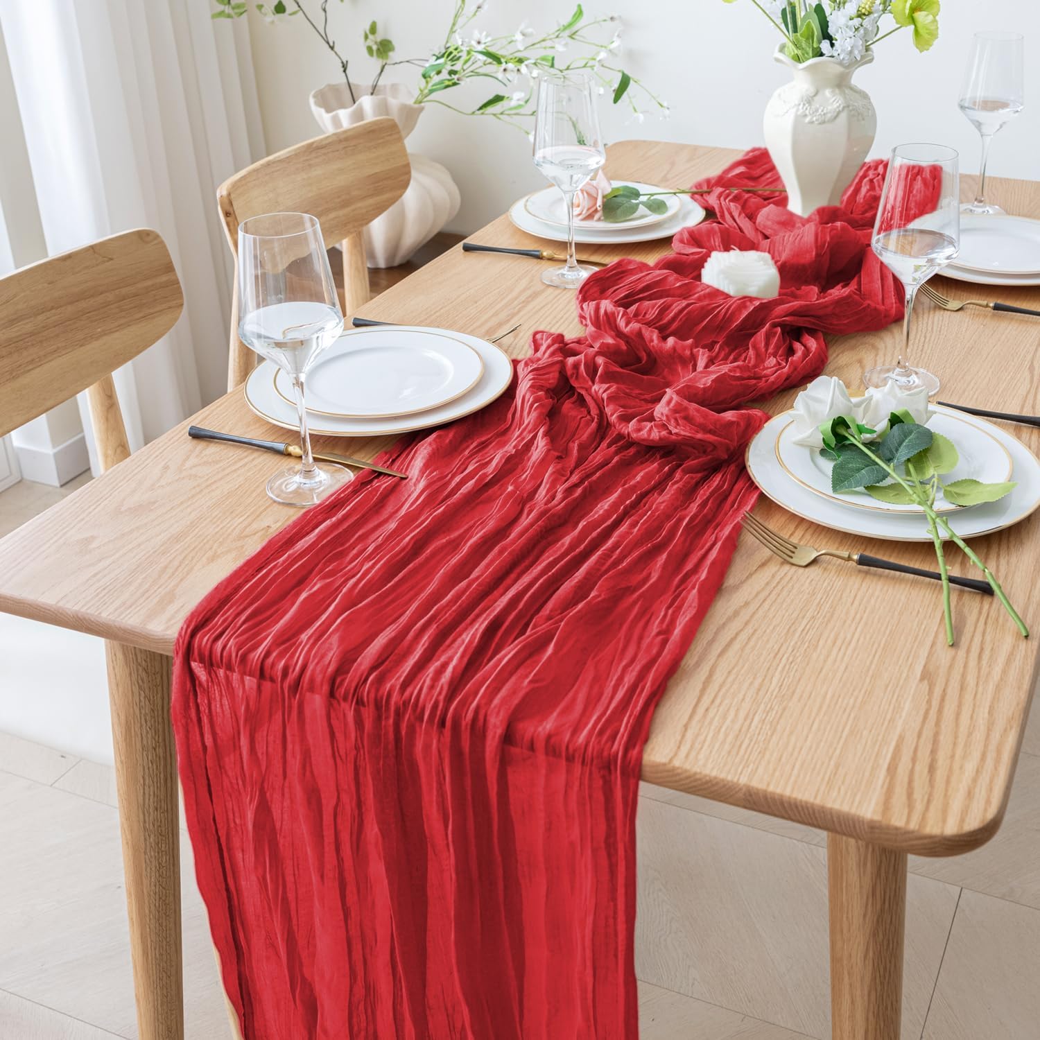 1.8/3/4M Long Red Table Runner - Christmas Table Runner 评论和价格