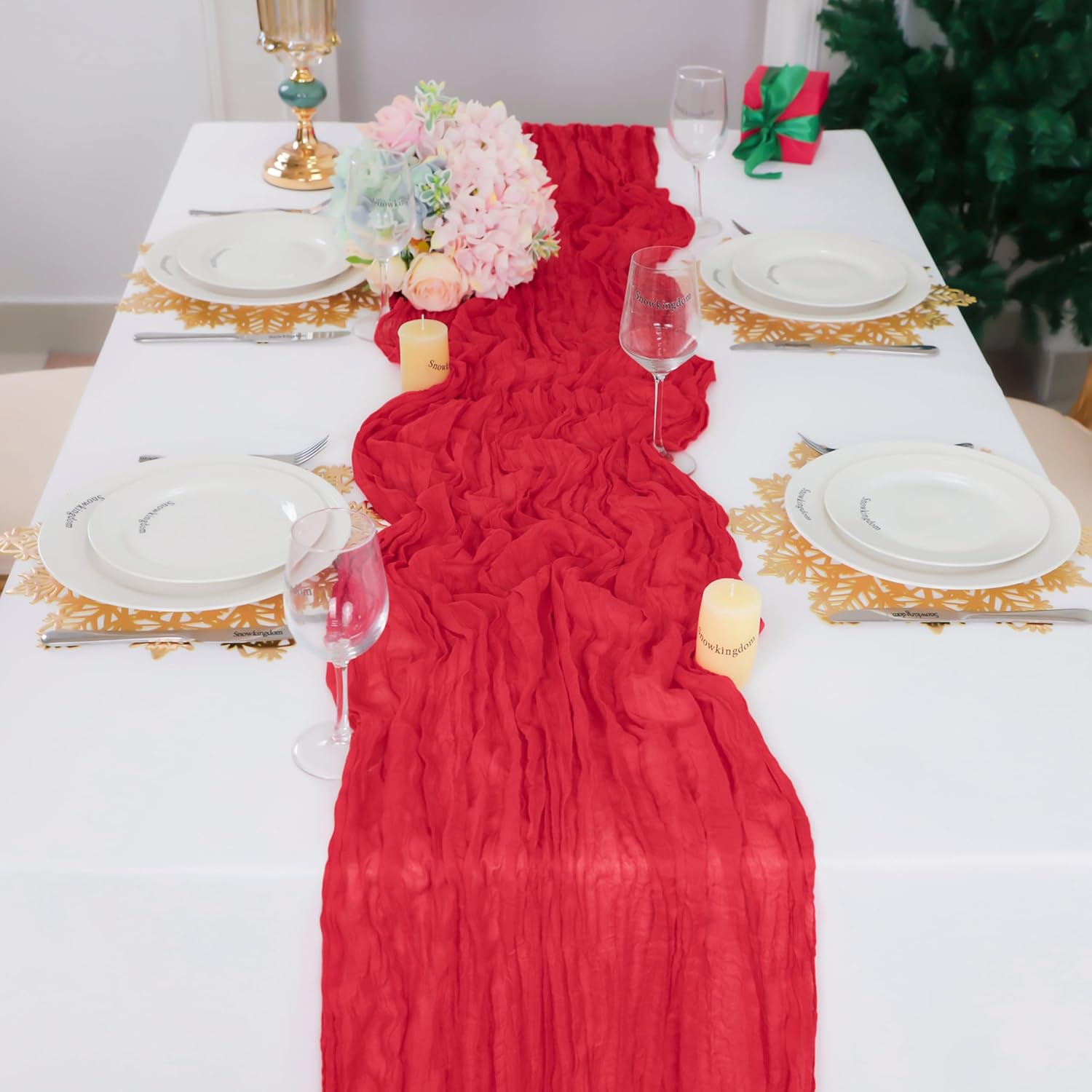 1.8/3/4M Long Red Table Runner - Christmas Table Runner 评论和价格