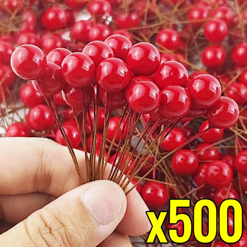 500/50pcs Mini Artificial Red  - Christmas Wreath Fake 评论和价格