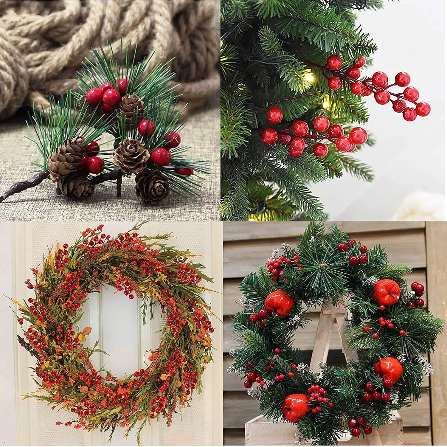500/50pcs Mini Artificial Red  - Christmas Wreath Fake 评论和价格