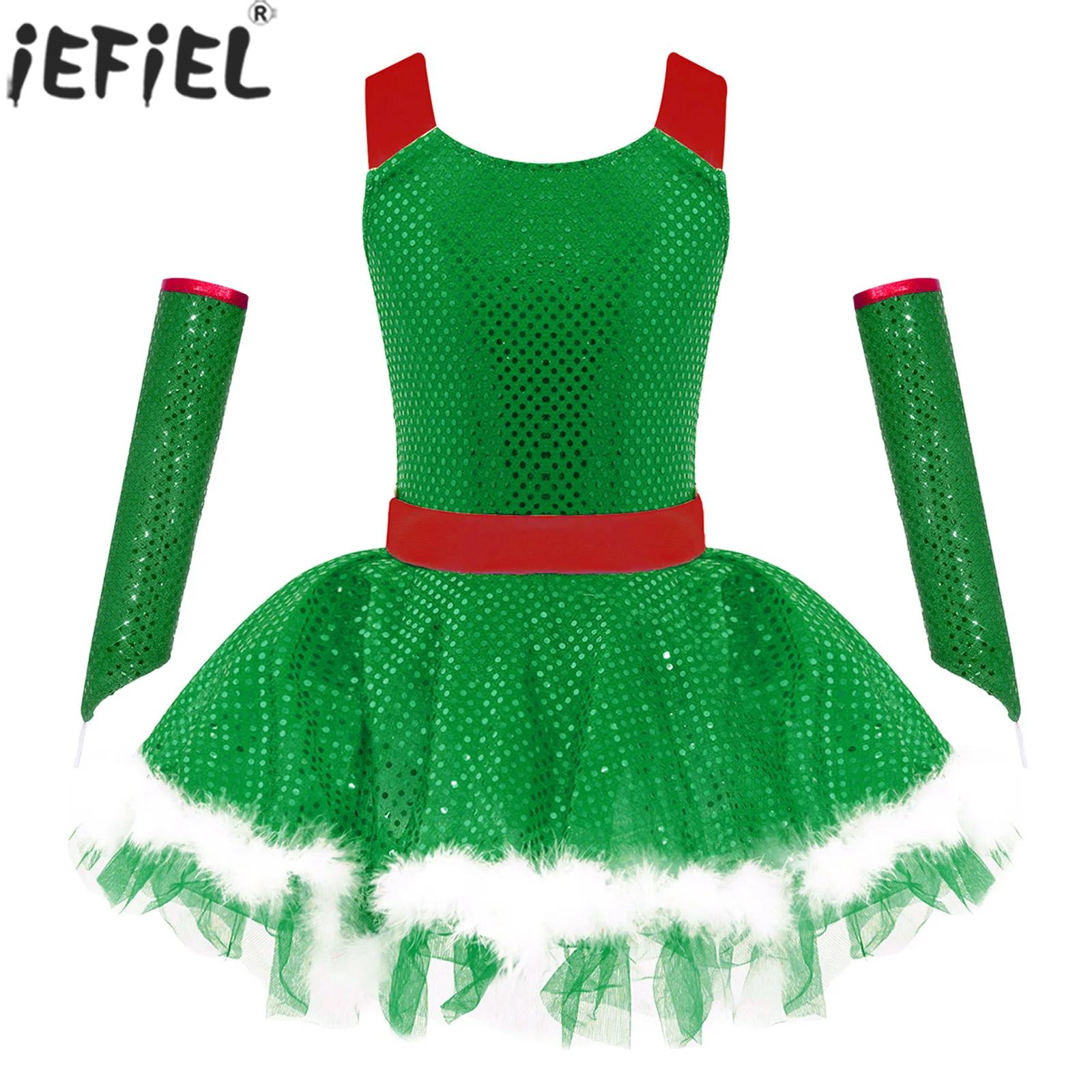 Kids Girls Christmas Shiny Seq - Elf Costume Christmas 评论和价格