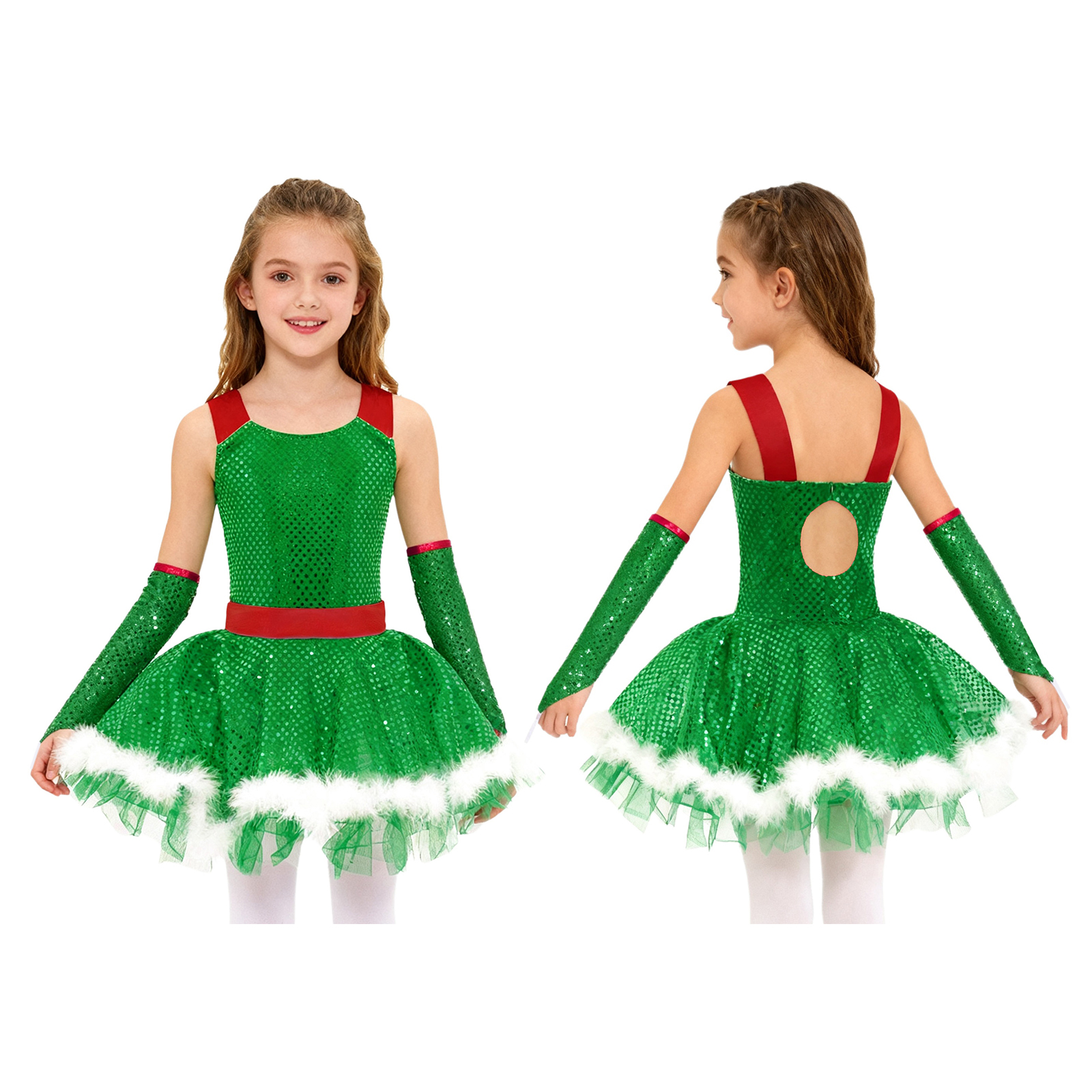 Kids Girls Christmas Shiny Seq - Elf Costume Christmas 评论和价格