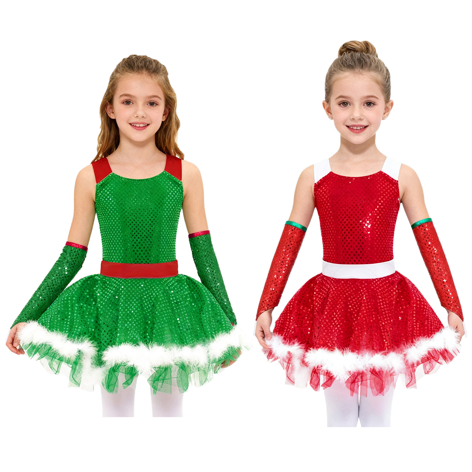 Kids Girls Christmas Shiny Seq - Elf Costume Christmas 评论和价格
