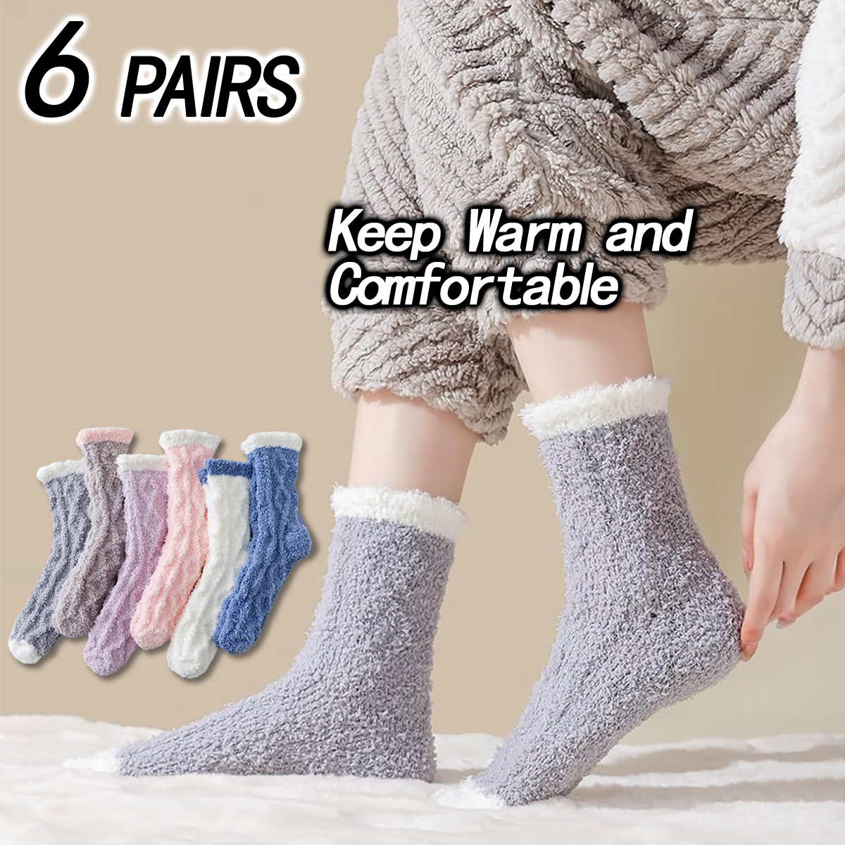 6/12 Pairs of Fuzzy Socks Soft - Christmas Stocking Hanging 评论和价格